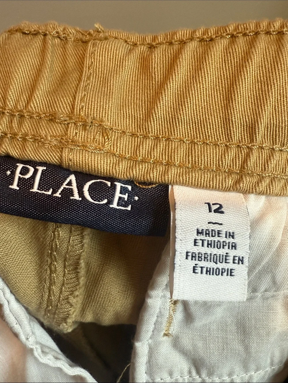 The Children's Place 12 Boys Tan Chino Uniform Pants Pull On Elastic Waist